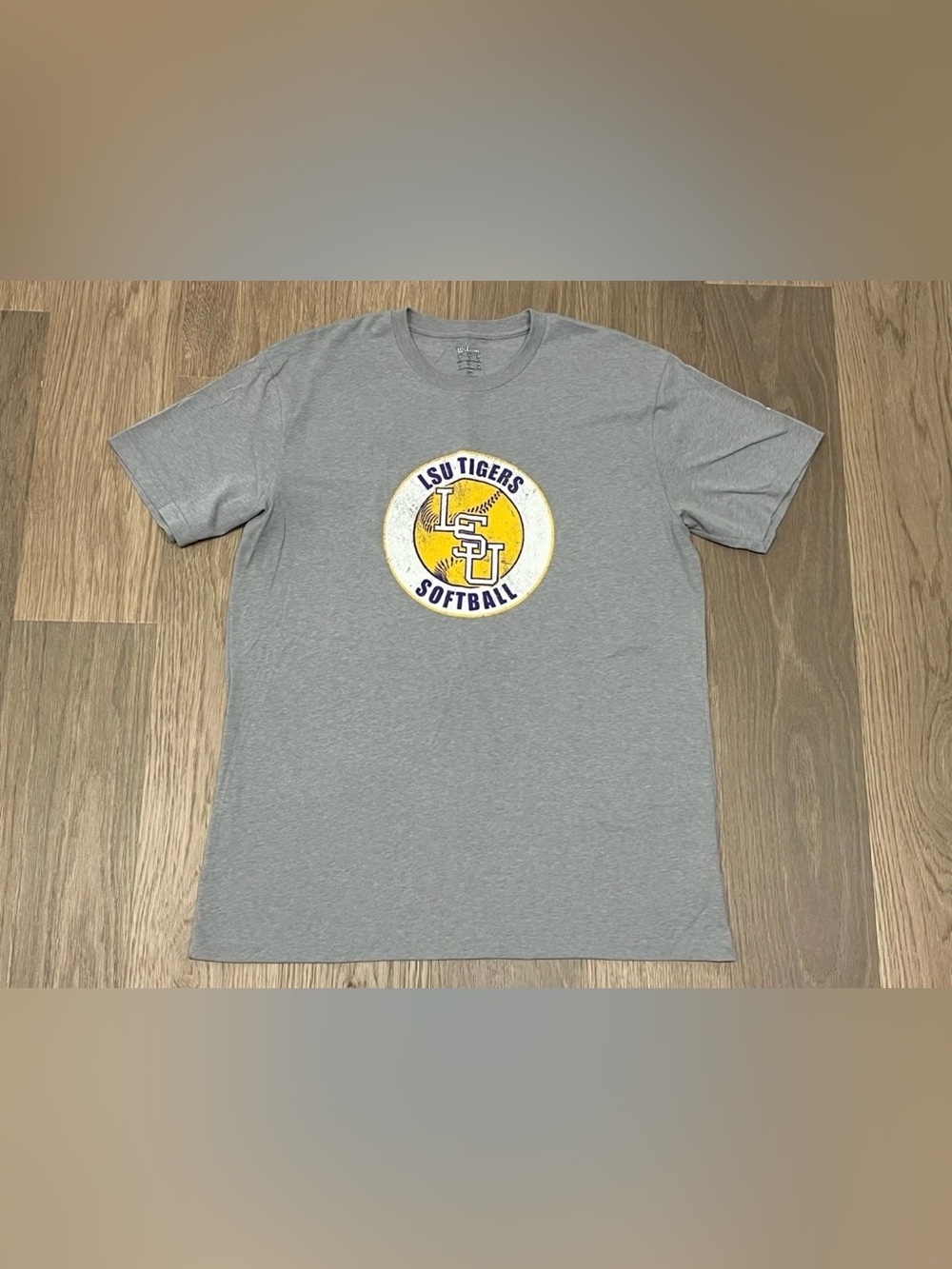L Wilson Louisville Slugger LSU TIGERS SOFTBALL Top Tee Shirt Gray 2-Sided Large